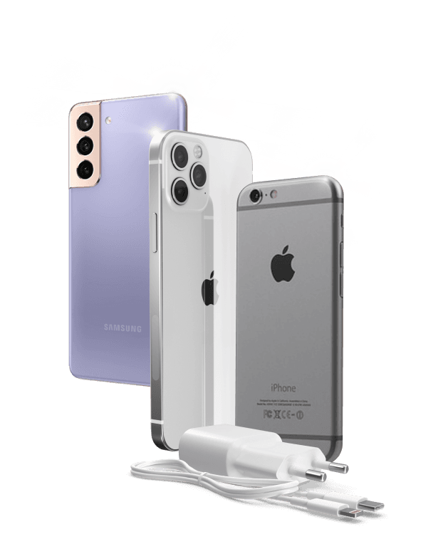 Imagem de 3 celulares com um carregador